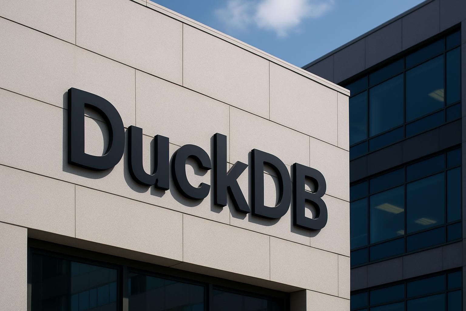 DuckDB analytical database logo displayed in a professional editorial setting