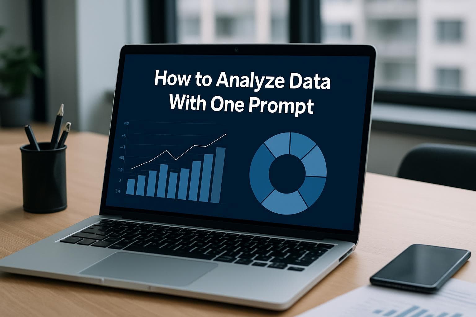 Professional analyst reviewing data reports and charts on a monitor in a clean office setting