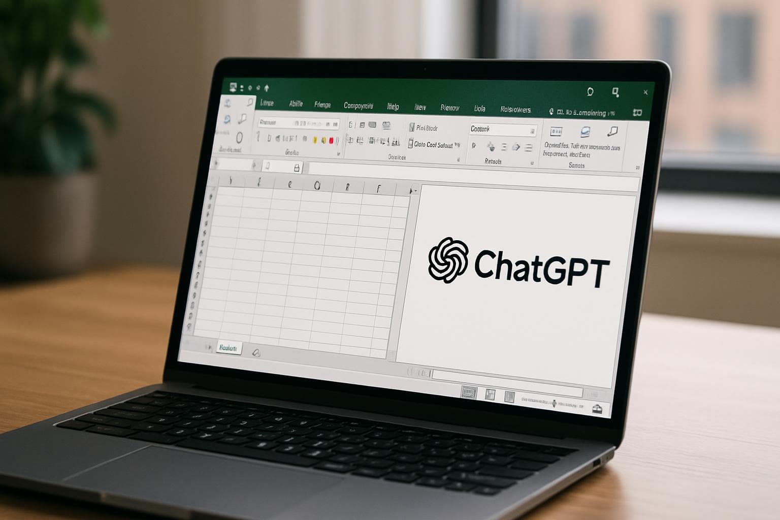 Person working in Microsoft Excel on a laptop with an AI assistant sidebar open