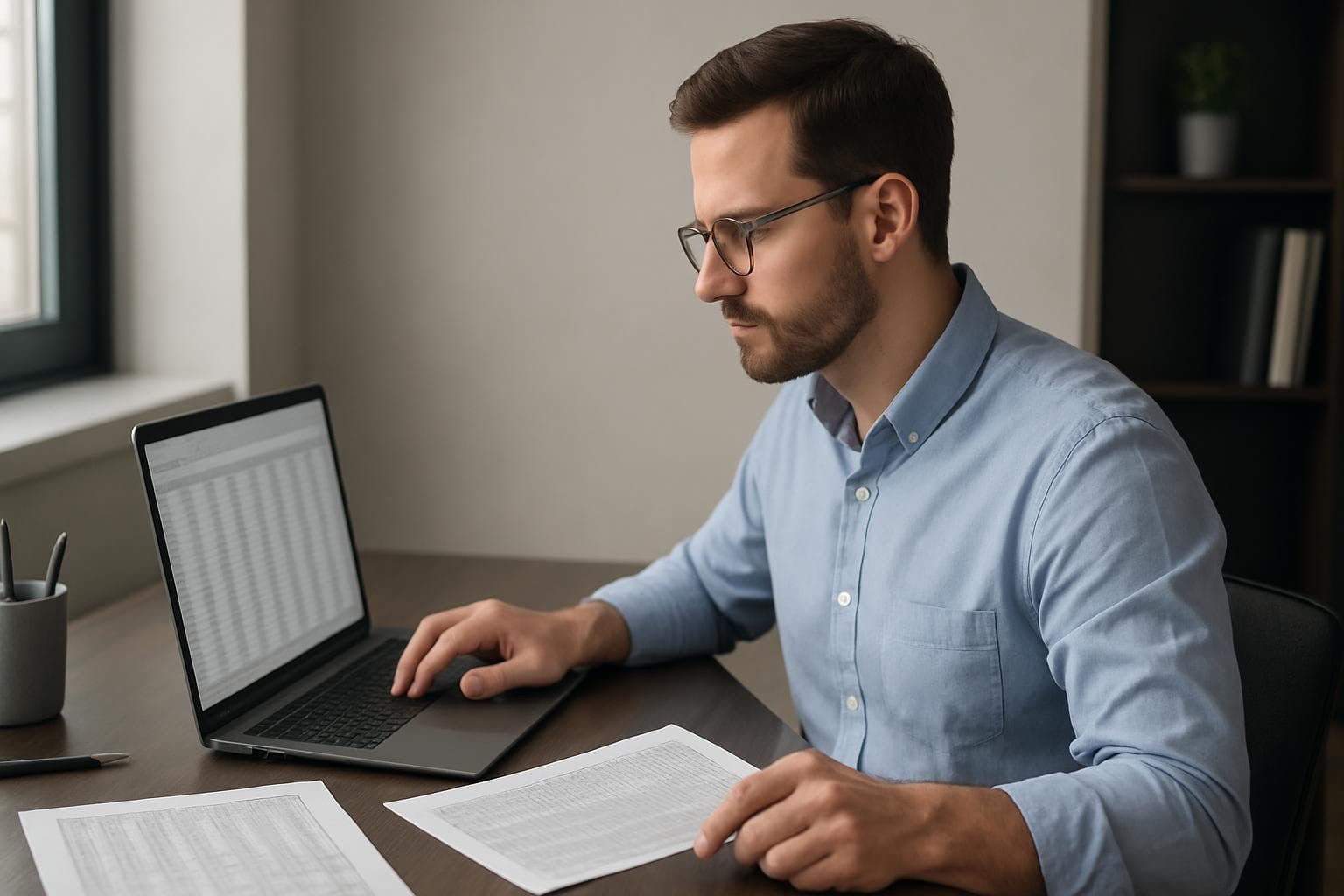 Professional working with data at a laptop