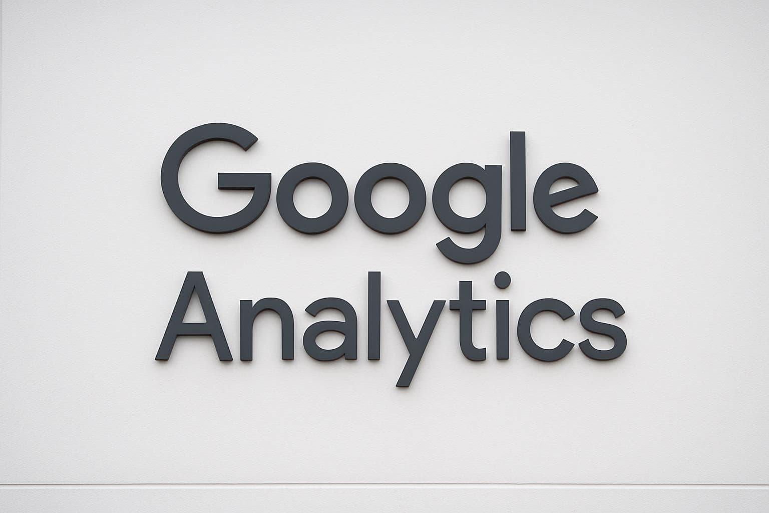 Google Analytics logo displayed on a clean office monitor