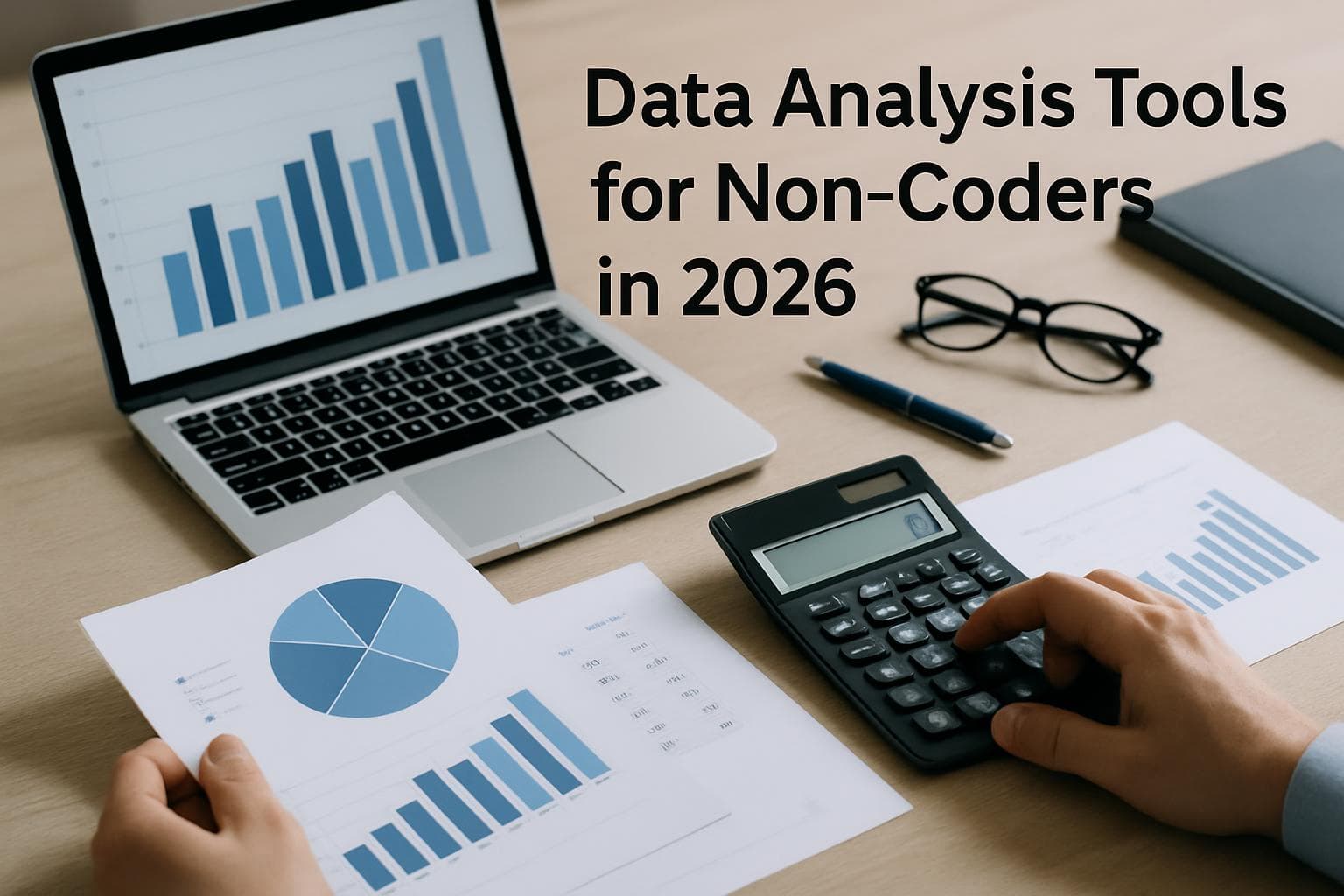 Professional editorial scene representing data analysis tools for non-coders in 2026