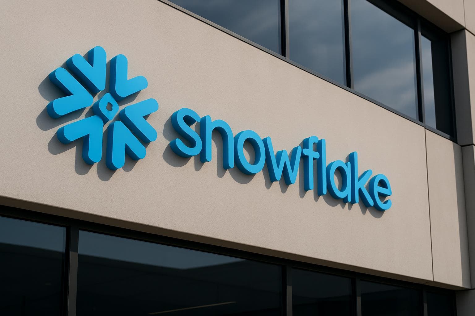 Snowflake office building displaying the Snowflake wordmark